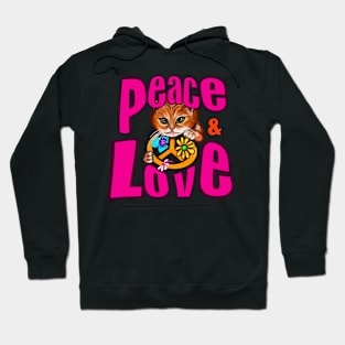 Vintage Retro 60s 70s Pace and Love Flower Power Cat Hoodie